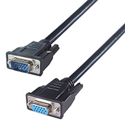 A black cable with two VGA connectors one connector is male and one connector is female