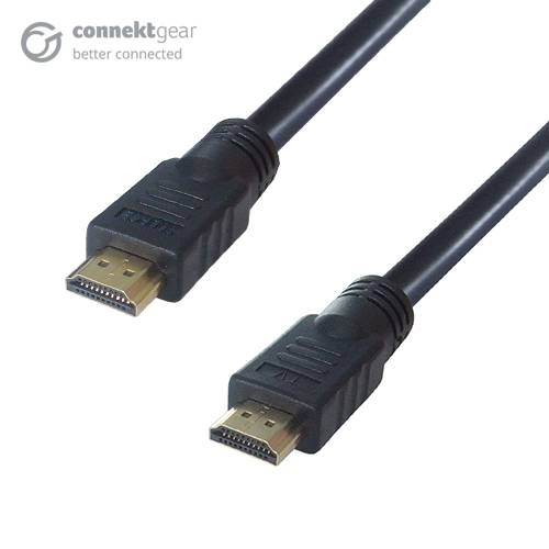 a black HDMI type a connector cable with two gold plated male HDMI type A connectors