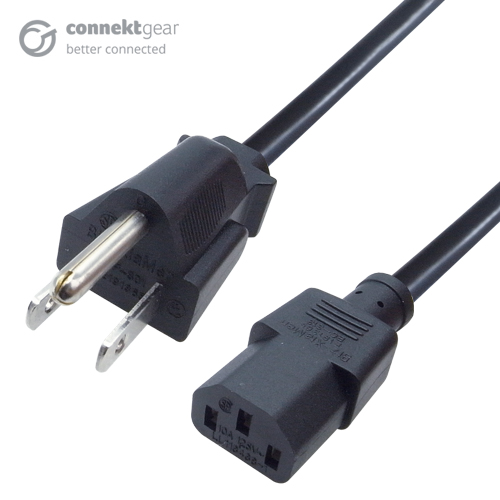 2m 3 Pin (USA Type B) Plug To C13 Mains Power Cable Black