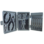 a 25 piece tool kit with a grey hard case